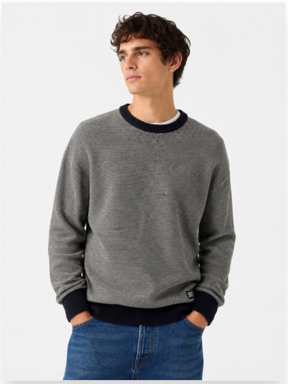 Levis Classic Pullover Micro Striped Crew Knit Sweater Tan/Black Size Large NWT